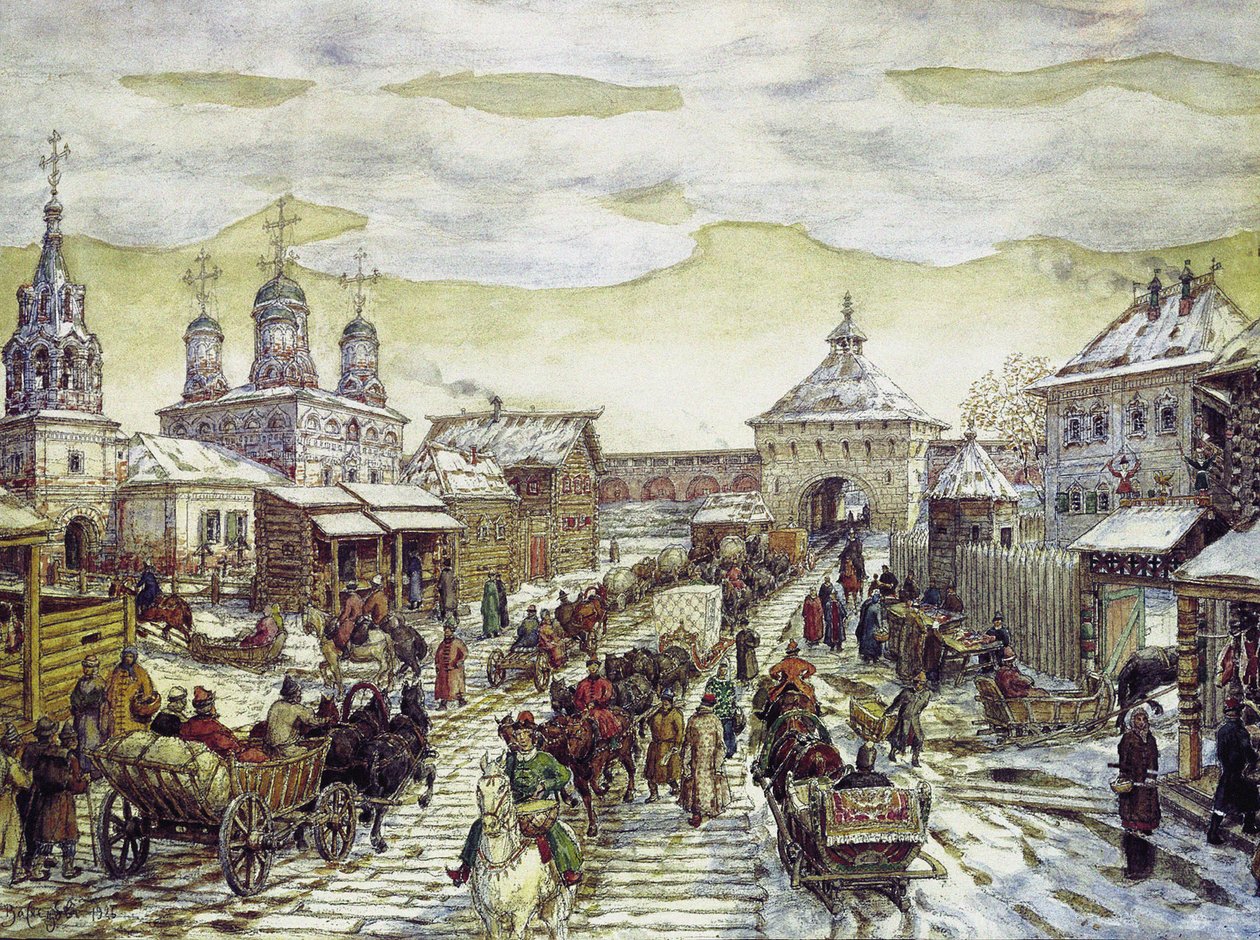 Vid Myasnitskaya-portarna i Bely Gorod i Moskva på XVII-talet, 1926 av Apollinari Mikhailovich Vasnetsov