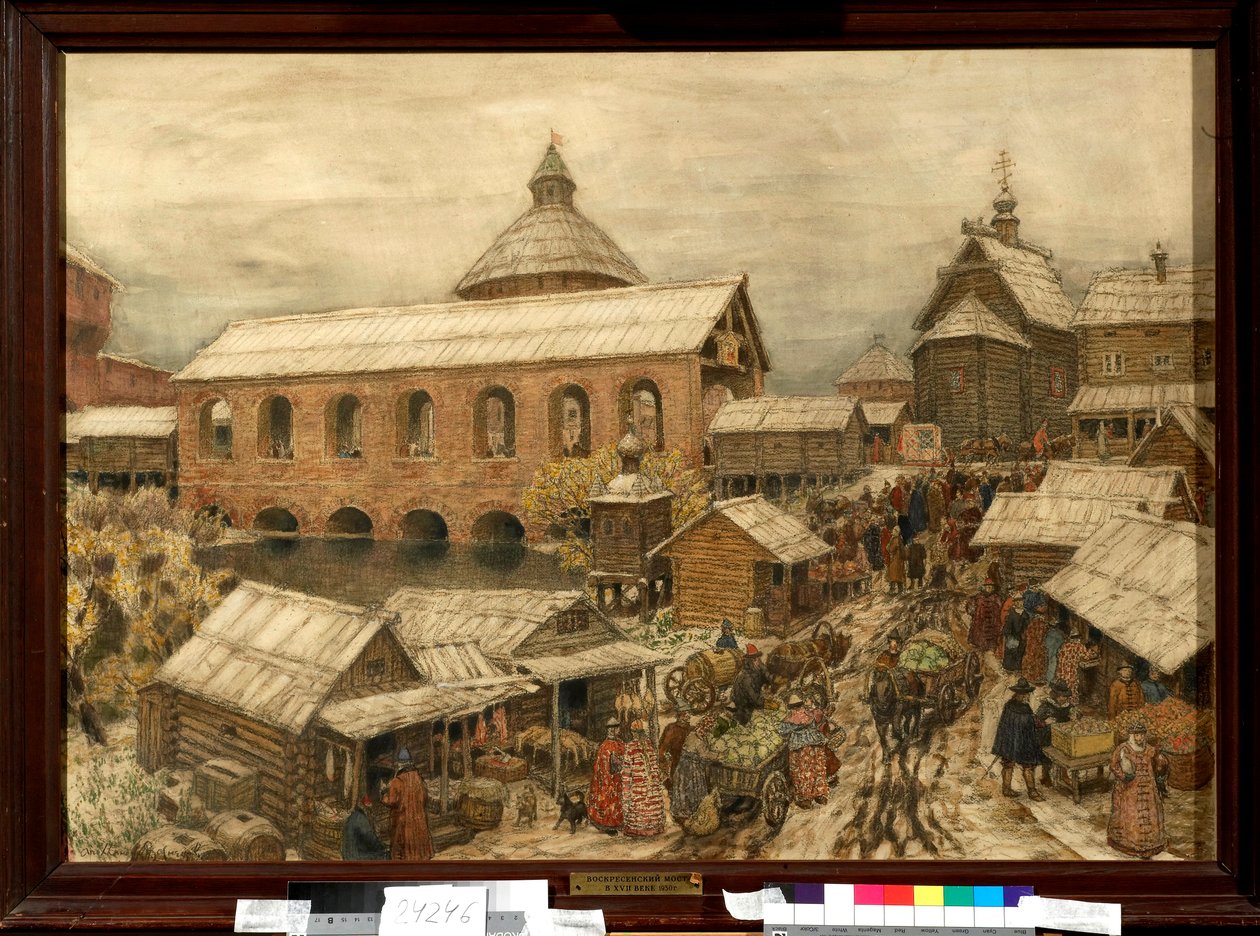 Promenad i Okhotny Riad-distriktet i Moskva på 1200-1500-talet - Verk av Appolinari Mikhaylovich Vasnetsov (1856-1933) av Apollinari Mikhailovich Vasnetsov