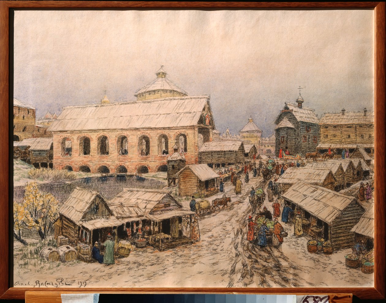 Moskva 1600-talet, Resurrection Bridge - Verk av Appolinari Mikhaylovich Vasnetsov (1856-1933), akvarell och kol på papper av Apollinari Mikhailovich Vasnetsov