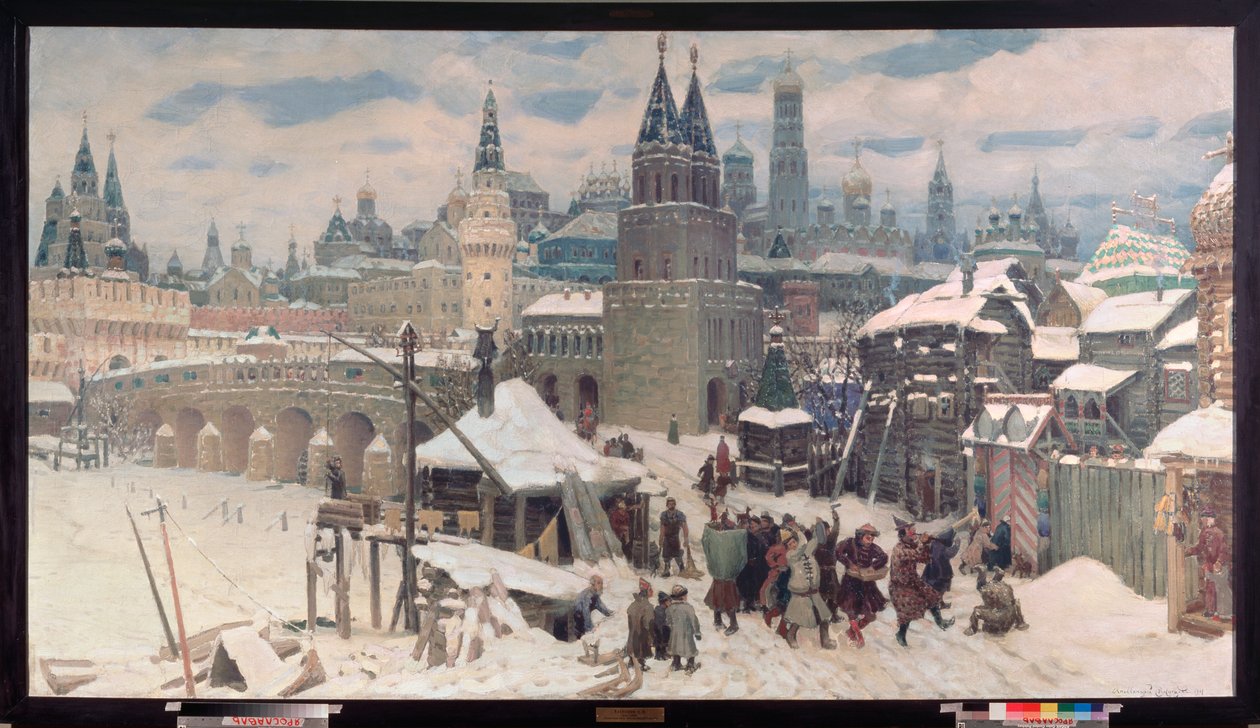 Moskva på 1600-talet, Allhelgonabron - Målning av Appolinari Mikhaylovich Vasnetsov (1856-1933), olja på duk av Apollinari Mikhailovich Vasnetsov