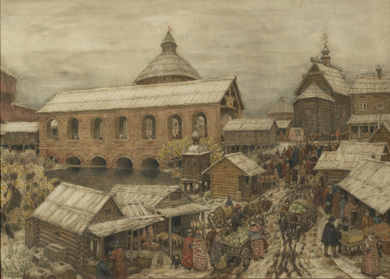 Gamla Moskva. Okhotny Ryad Hunting Row, 1900-1910-tal av Apollinari Mikhailovich Vasnetsov