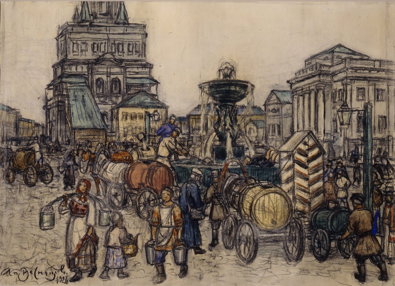 Fontänen på Sukharevskaya-torget på 1800-talet, 1921 av Apollinari Mikhailovich Vasnetsov