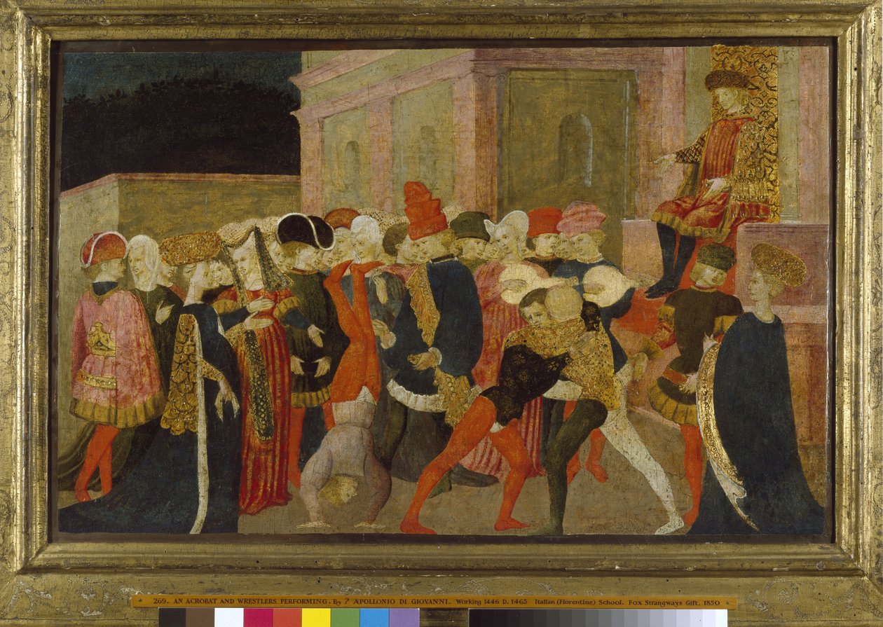 En akrobat och brottare som uppträder, 1400-talet (tempera på panel) av Apollonio di Giovanni di Tommaso