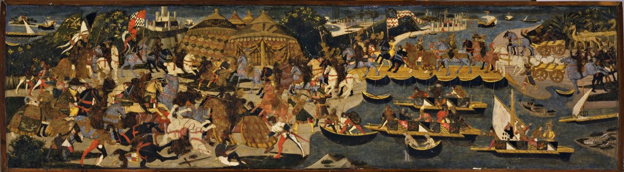 Slaget mellan atenarna och perserna, Cassone Panel, 1463 (tempera och olja med guld och silverblad på trä) av Apollonio di Giovanni di Tommaso