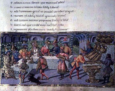 Ms 492 f.75 Bankettscen, från Aeneiden (vellum) av Apollonio di Giovanni di Tommaso