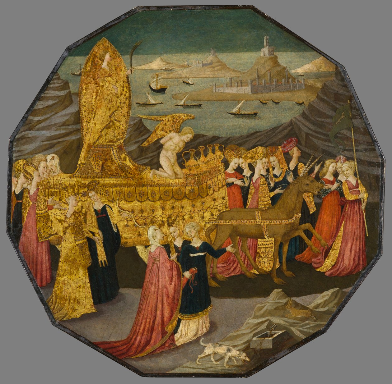 Kyskhetens triumf, cirka 1450-1460 (tempera och bladguld på panel) av Apollonio di Giovanni di Tommaso