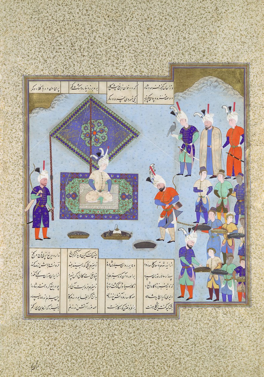 Kai Khusraus krigspriser är utlovade, Folio 225v från Shahnama..., ca. 1530. av Aqa Mirak