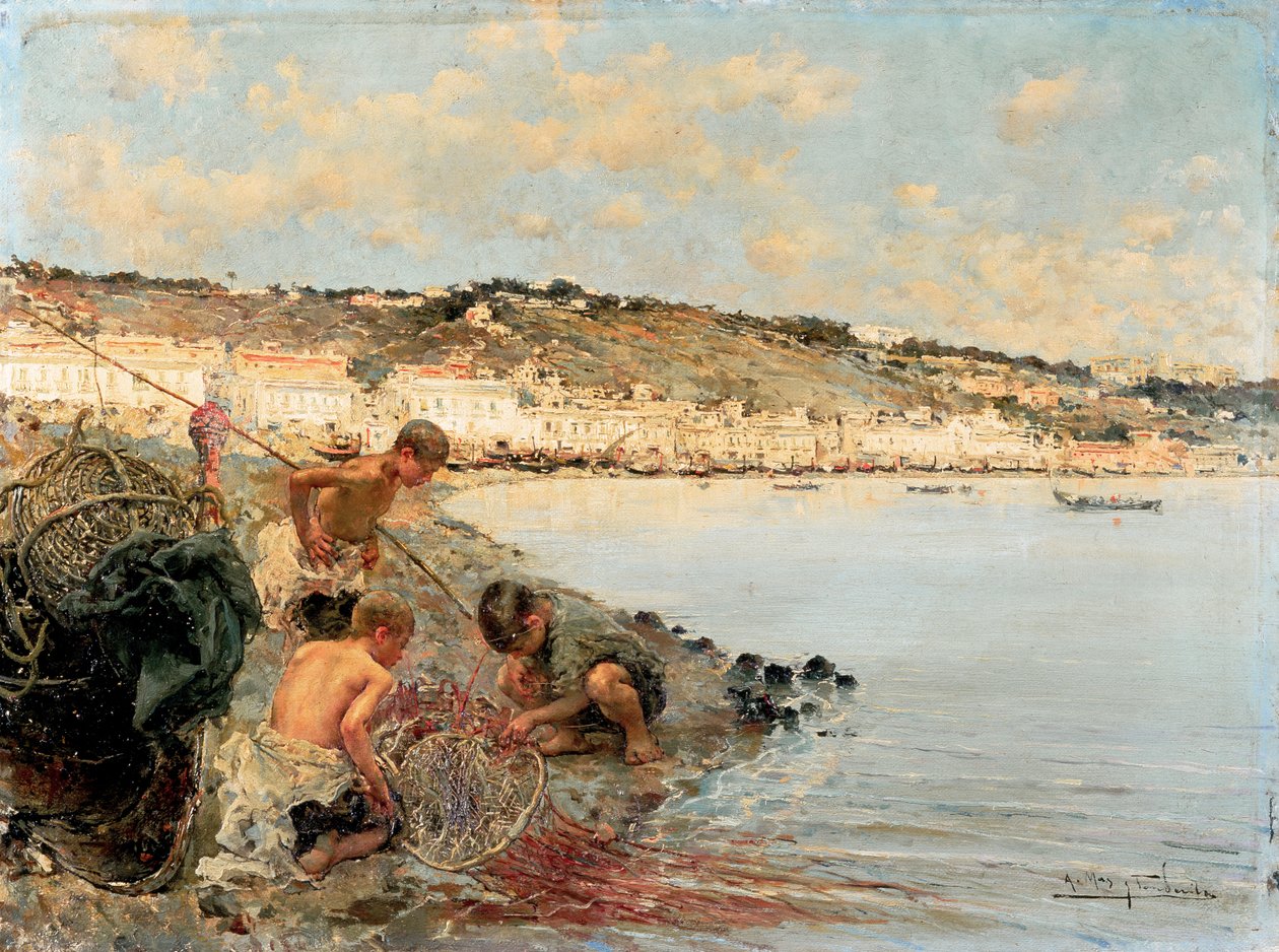 Mending the Nets (målning) av Arcadi Mas i Fondevila