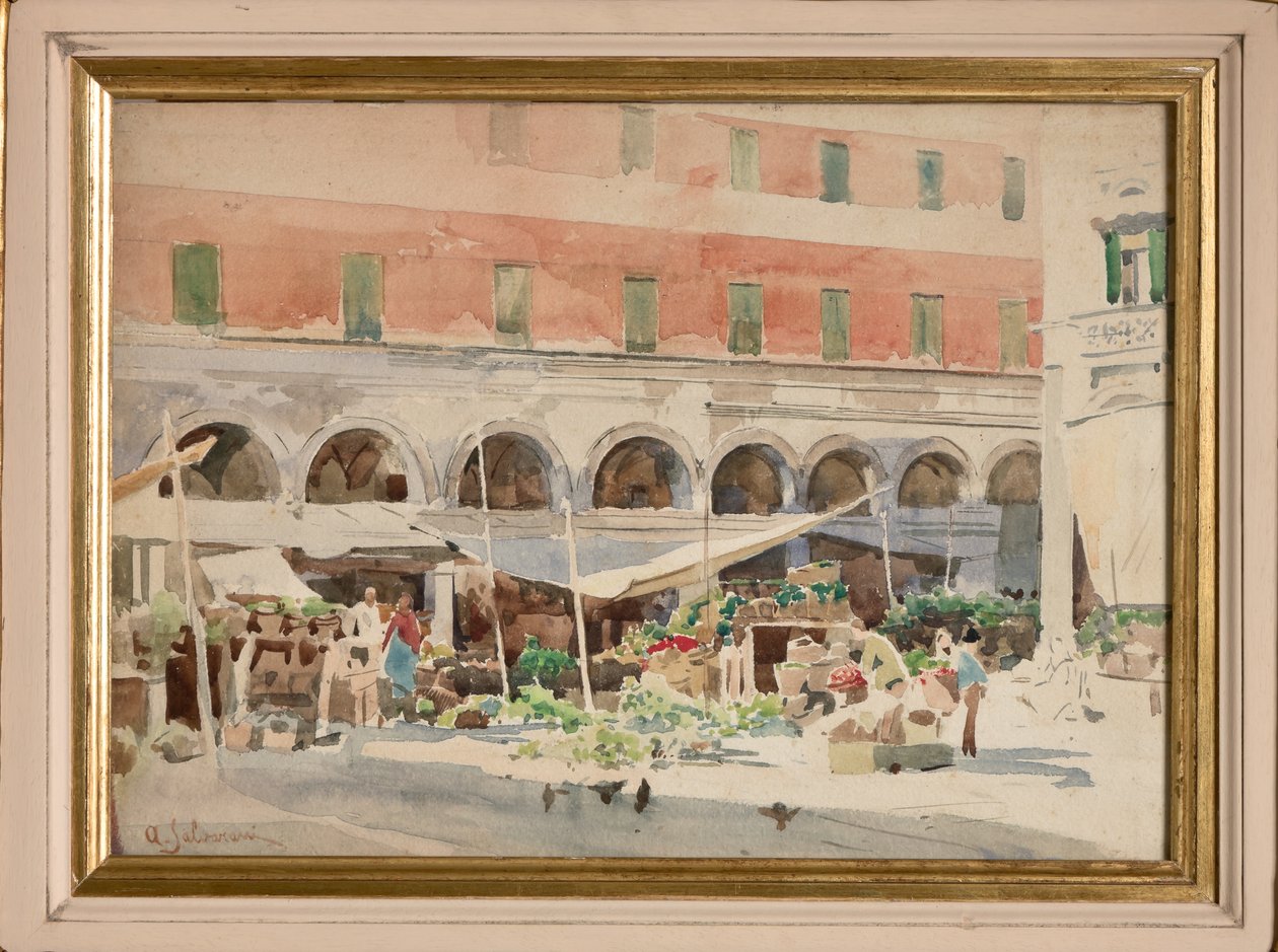 Fruit Market (akvarell på papper på kartong) av Arcangelo Salvarani