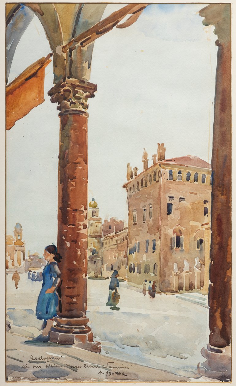Torget i Carpi (akvarell) av Arcangelo Salvarani