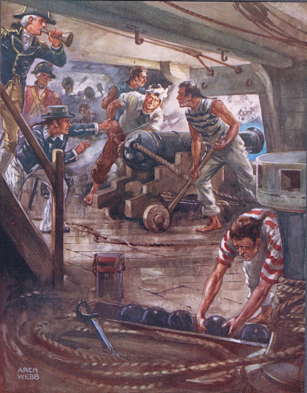 Varje pistol från sina obearbetade läppar, illustration från "Ballads of Famous Fights", c.1900 av Archibald Webb