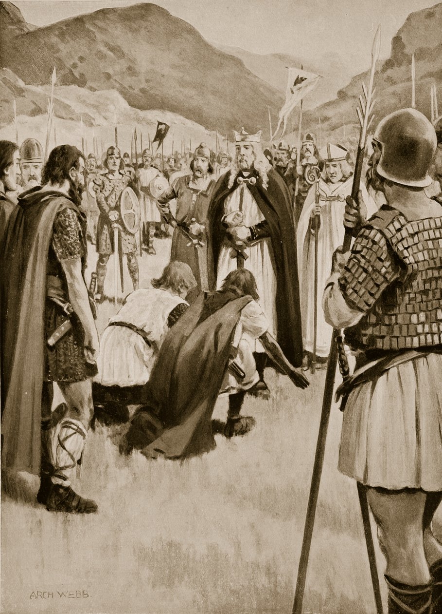 Rådet i Dacor, 926, då Athelstan fördrev Guthfrith, den unge kungen av danska Northumbria, illustration från "Hutchinson