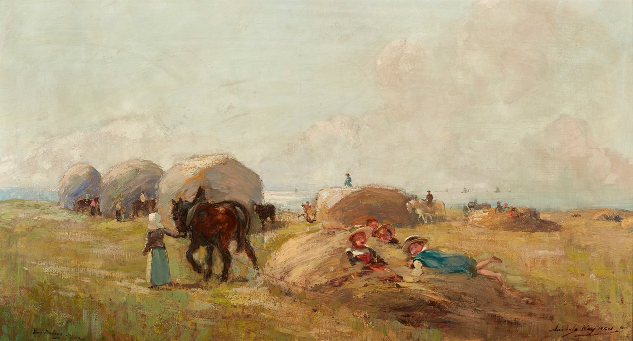 Höslagning (olja på duk) av Archibald Kay