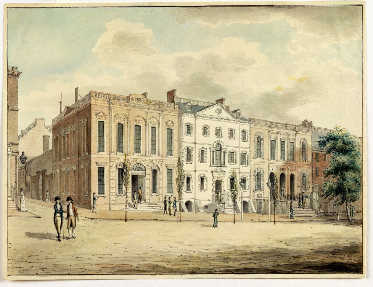 Nordöstra hörnet av Wall and William Streets, New York City, 1798 (wc och bläck på papper) av Archibald Robertson