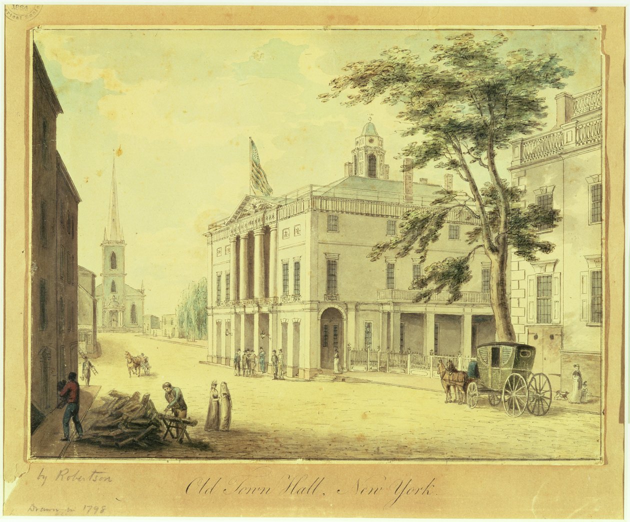Det gamla stadshuset (Federal Hall) New York City, 1798 (grafit, wc, penna och bläck på papper) av Archibald Robertson