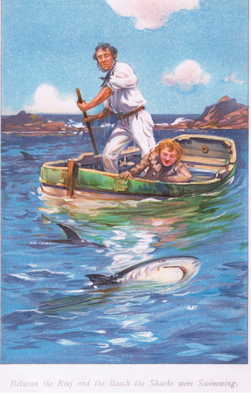 Mellan revet och stranden simmade hajarna, 1900-talet av Archibald Webb