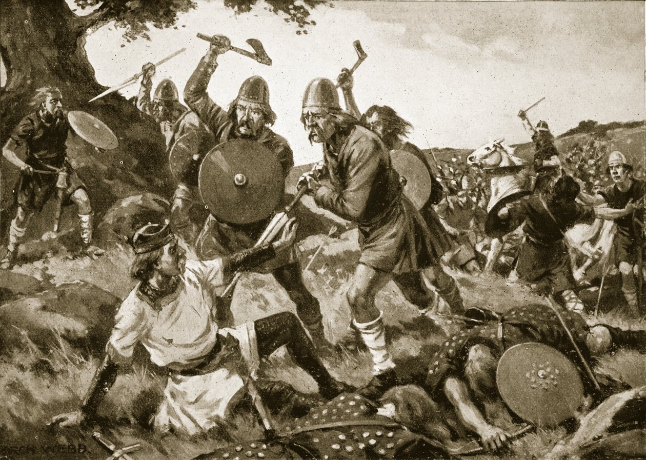 Kung Oswalds nederlag och död, 642, illustration från "Hutchinson