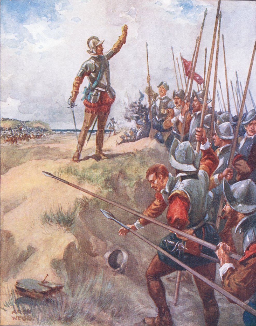 Jag kommer att vara den modigaste mannen i kampen, illustration från Ballads of Famous Fights, ca 1900 av Archibald Webb