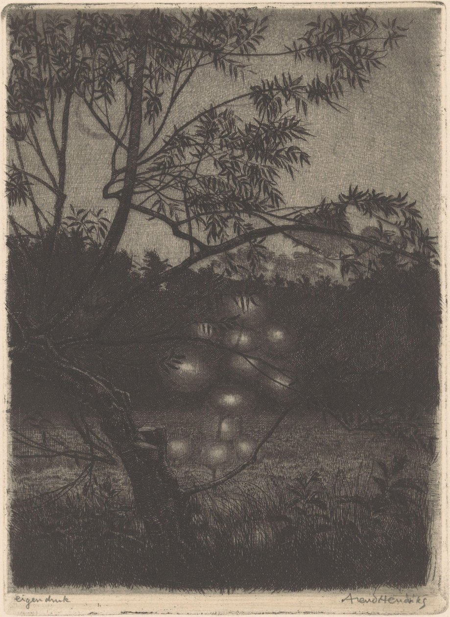 Trädgård med lysande träd av Arend Hendriks (signed by artist)