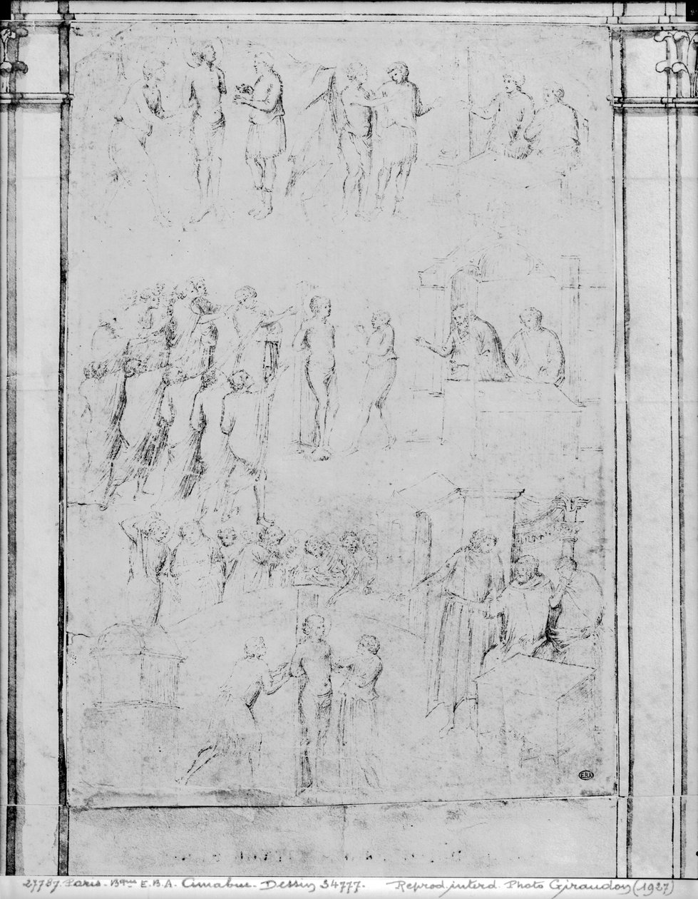 Scener ur ett helgons liv, detalj (se även 217743) (penna och bläck och brun tvätt på papper) av Aretino Luca Spinello or Spinelli