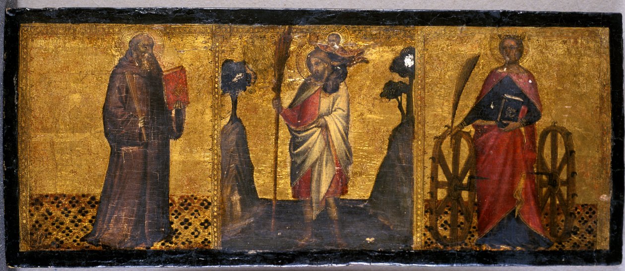 St. Benedict, St. Christopher and St. Catherine, ca 1400 (tempera på poppelträ) av Aretino Luca Spinello or Spinelli
