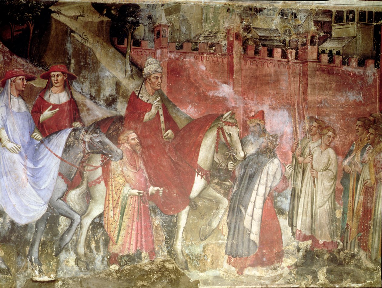 The History of Pope Alexander III (1105-81): The Entrance of the Pope and Emperor Frederick Barbarossa (c.1123-90) into Rome, 1407 (detail) av Aretino Luca Spinello or Spinelli