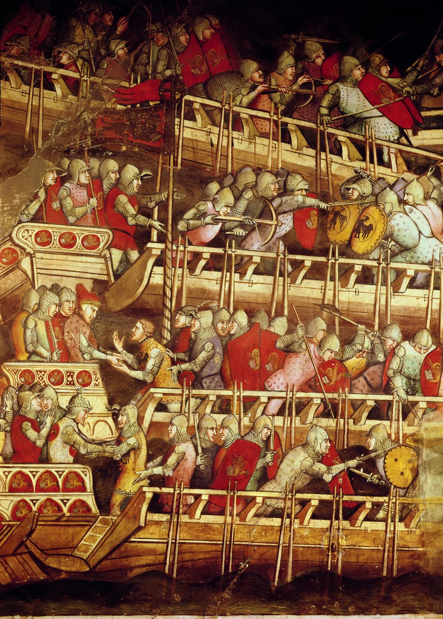 Historien om påven Alexander III (1105-81): Den venetianska flottan segrade över den av kejsar Fredrik Barbarossa (ca 1123-90) 1407 av Aretino Luca Spinello or Spinelli