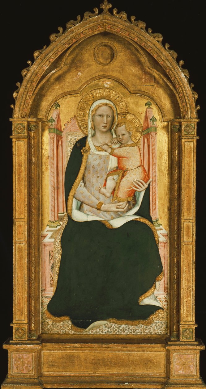 Madonnan och barnet på tronen, av Aretino Luca Spinello or Spinelli
