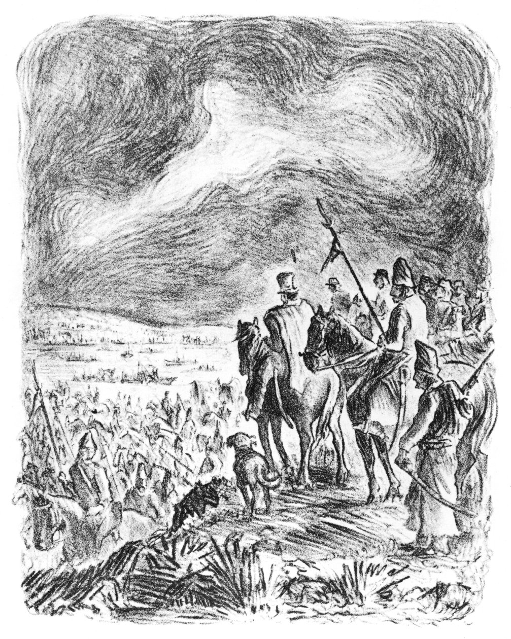 Illustration från "Klockan i den stora armén" av Domingo Faustino Sarmiento (1811-88) av Argentinian School