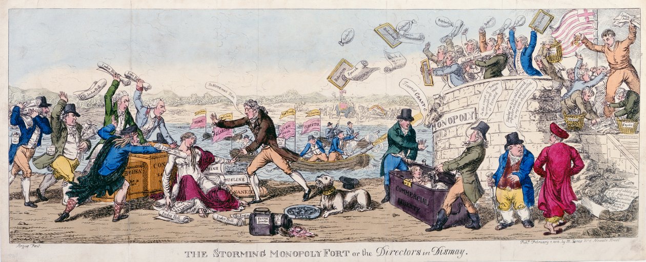 The Storming of Monopoly Fort eller The Directors in Dismay, publicerad 1813 av Argus