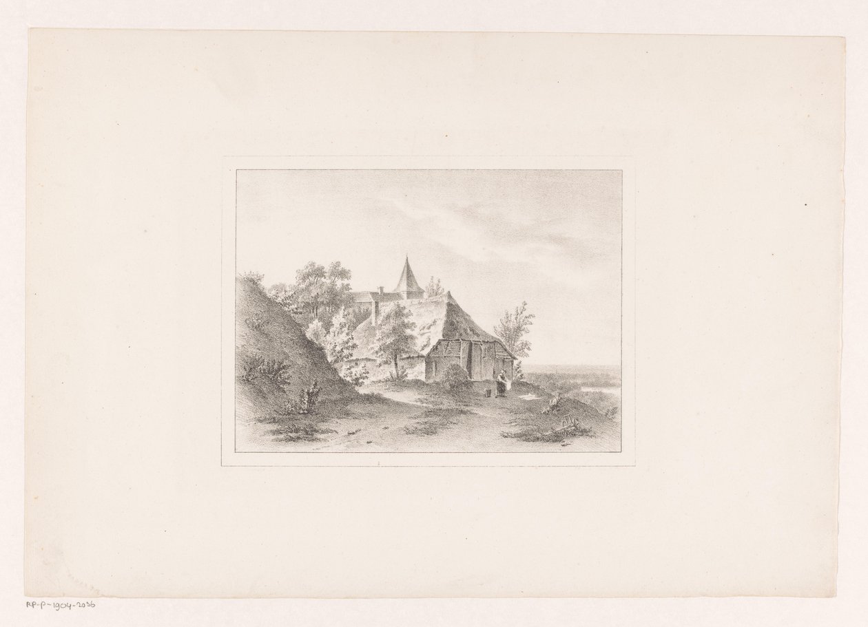 Bykant med kvinna som bleker tvätten av Arie Ketting de Koningh (attributed to)
