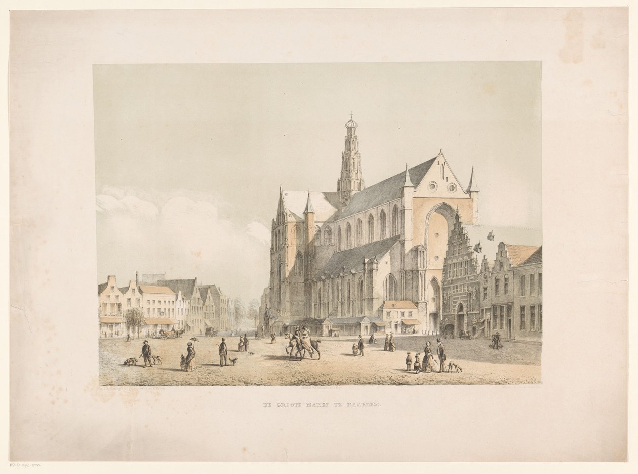 Utsikt över Sint-Bavo-kyrkan och Grote Markt i Haarlem Groote Markt i Haarlem (titel på objekt) av Arie Ketting de Koningh