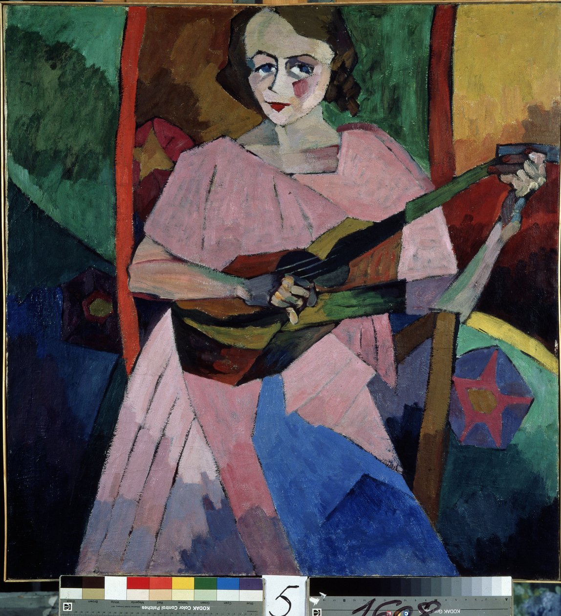 Kvinna med en gitarr (Lady with a Guitar). Målning av Aristarkh Vasilyevich Lentulov (Lentulov) (1882-1943), olja på duk av Aristarkh Vasilievic Lentulov