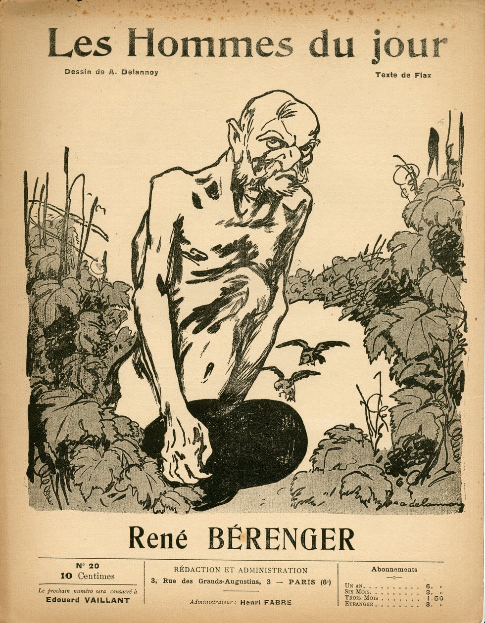 Omslag till ""Dagens män"", Satirical in B & W, ca. 1909: Censur - Berenger Rene (1830-1915) - Illustration av Aristide Delannoy (1874-1911) av Aristide Delannoy