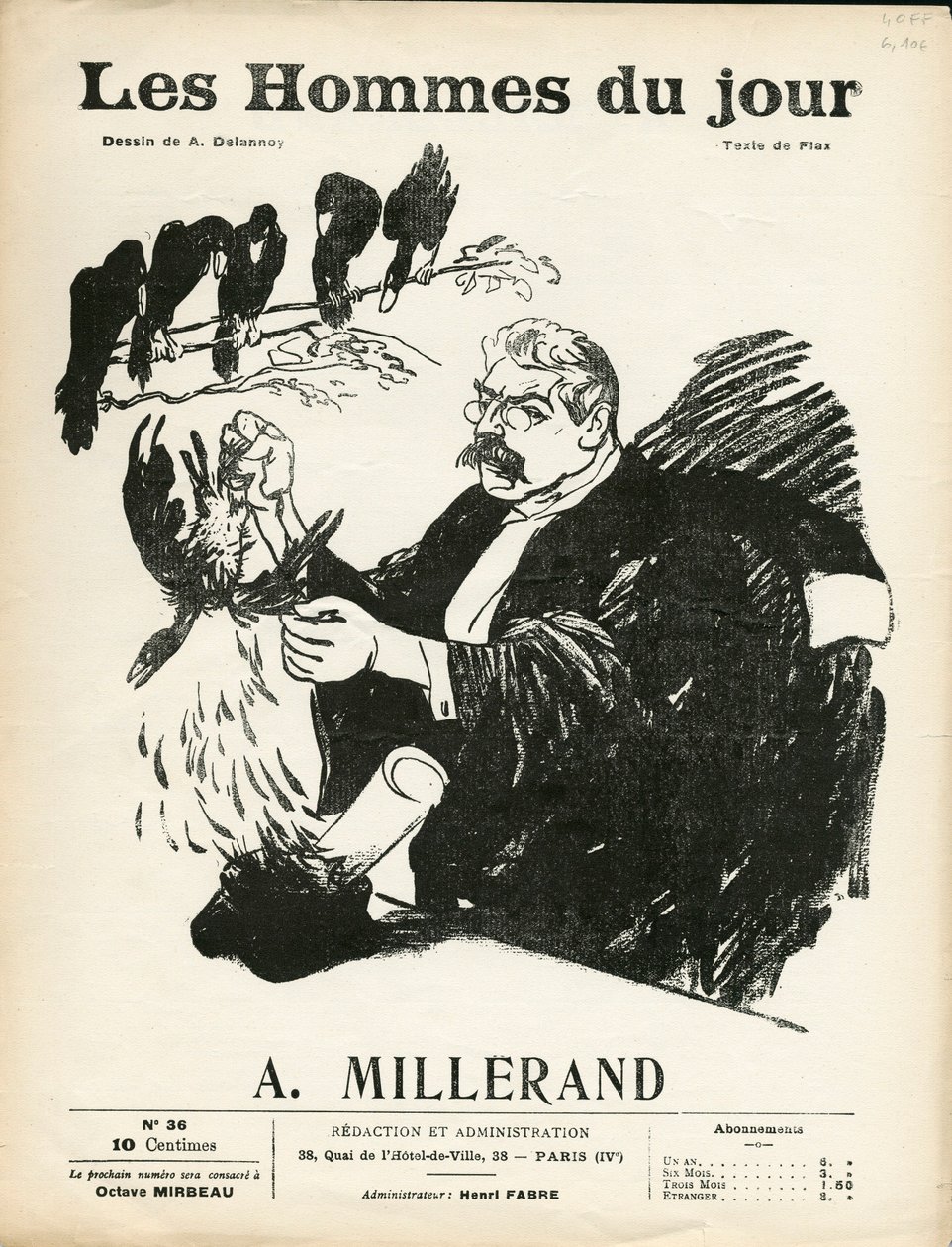 Omslag till "" Les Hommes du jour "", nummer 36, Satirical in B & W av Aristide Delannoy