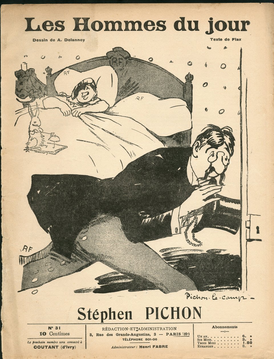 Omslag till "" The Men of the Day"", cirka 1905 - Illustration av Aristide Delannoy (1874-1911): Sovrum - Marianne, Pichon Stephen (1857-1933) av Aristide Delannoy