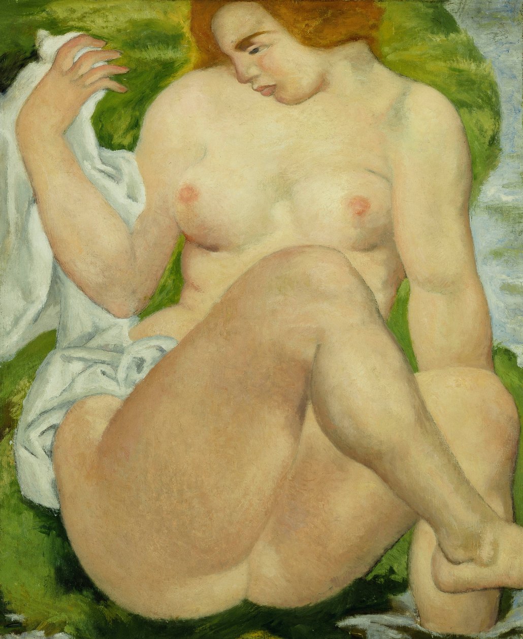 Bada vid kanten av floden; Baigneuse au Bord de la Riviere, ca 1935 (olja på duk) av Aristide Maillol