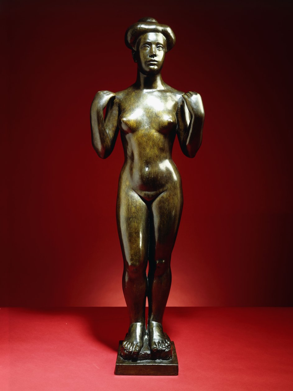 Badande, med höjda armar; Baigneuse, aux Bras Leves, ca 1900 (brons med grönbrun patina) av Aristide Maillol