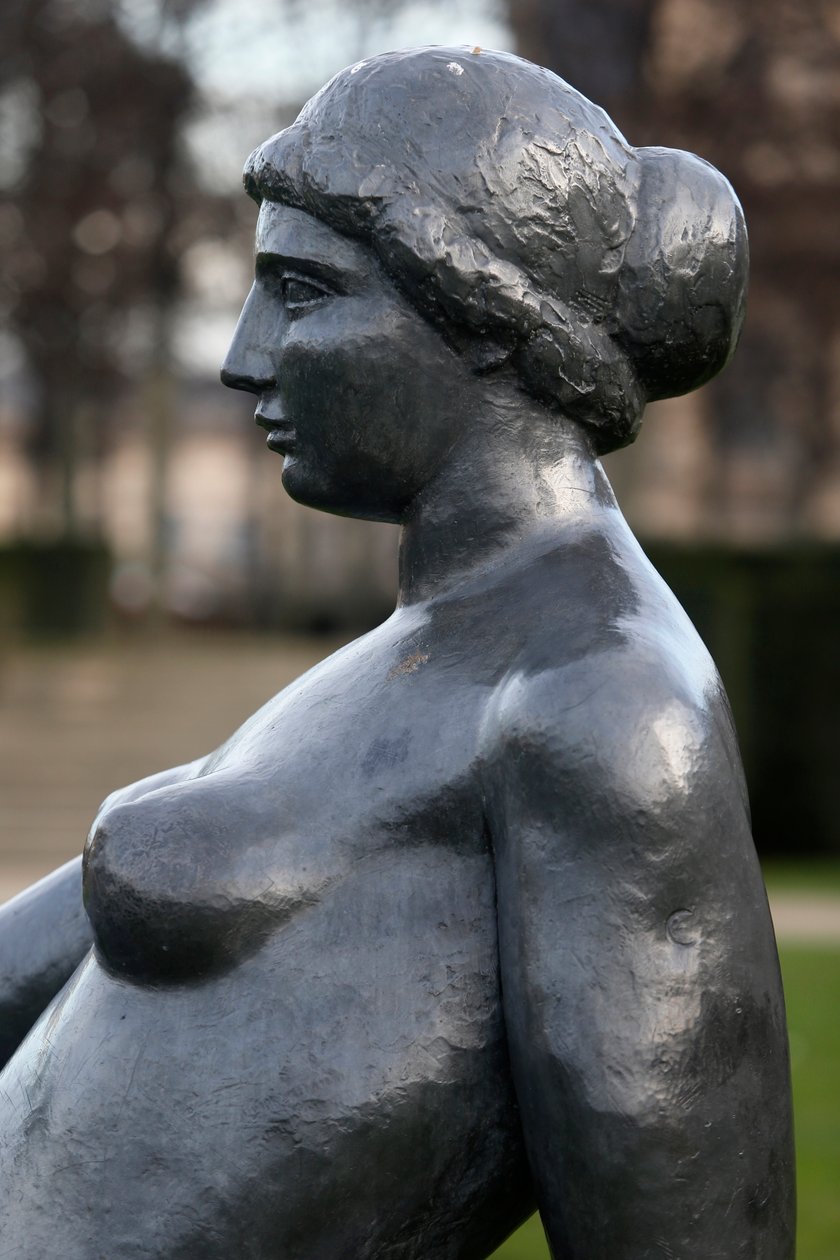 Jardin des tuileries, Aristide Maillol, Liggande ung flicka, brons 1921, Detalj, Paris, Frankrike (foto) av Aristide Maillol