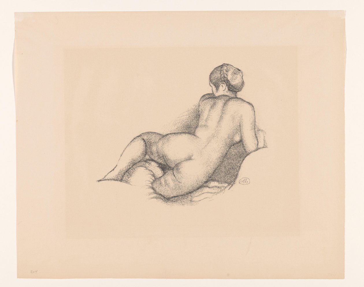 Naken kvinna, sedd bakifrån Dina, sur son coude droit (originaltitel) av Aristide Maillol