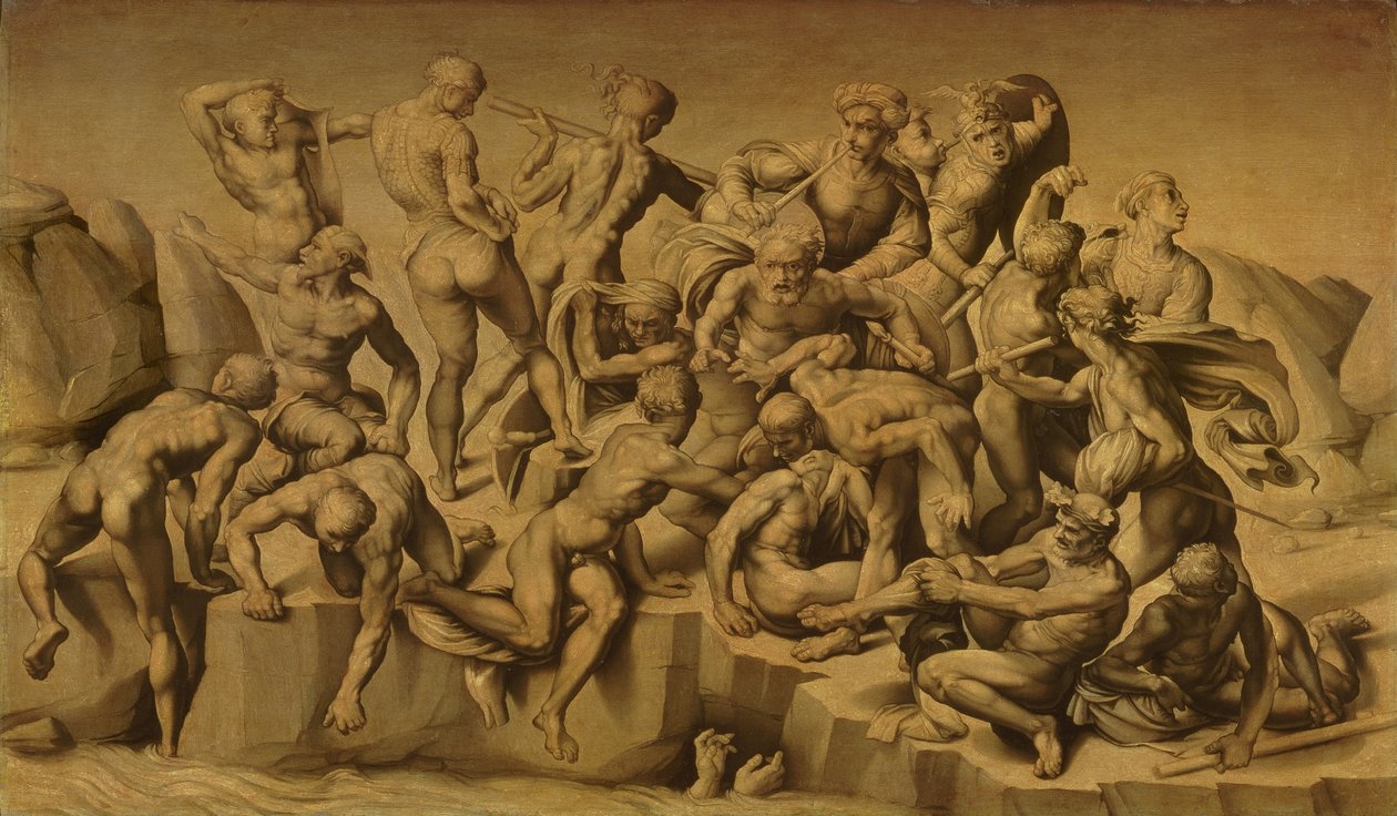 Slaget vid Cascina, eller de badande, efter Michelangelo (1475-1564), 1542 av Aristotile da Sangallo