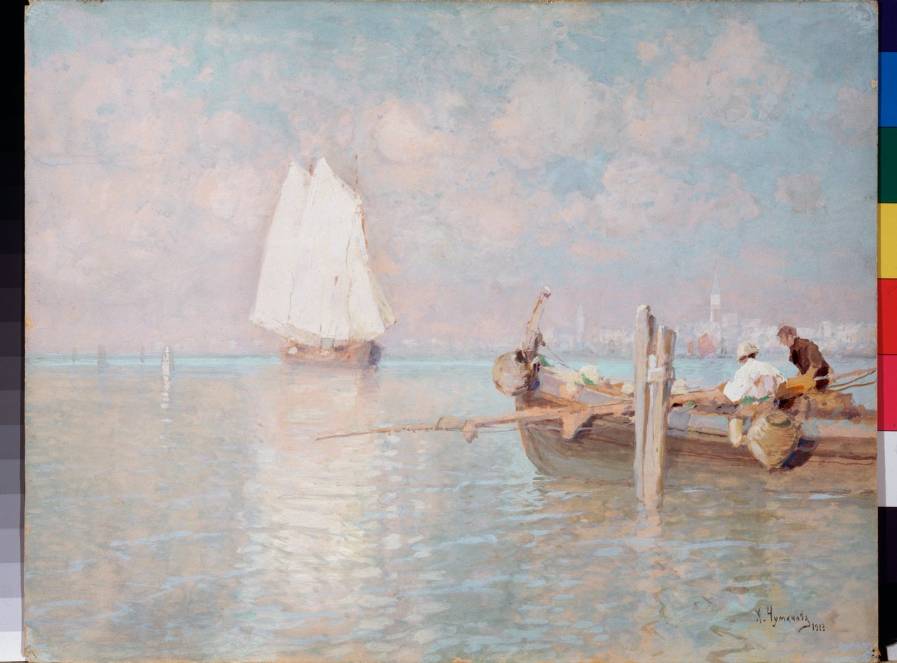 Venedigbukten (Italien) - Venedigbukten - Målning av Arkadi Afanasyevich Chumakov (Tchoumakov) (1868-1948), olja på duk av Arkadi Afanasyevich Chumakov
