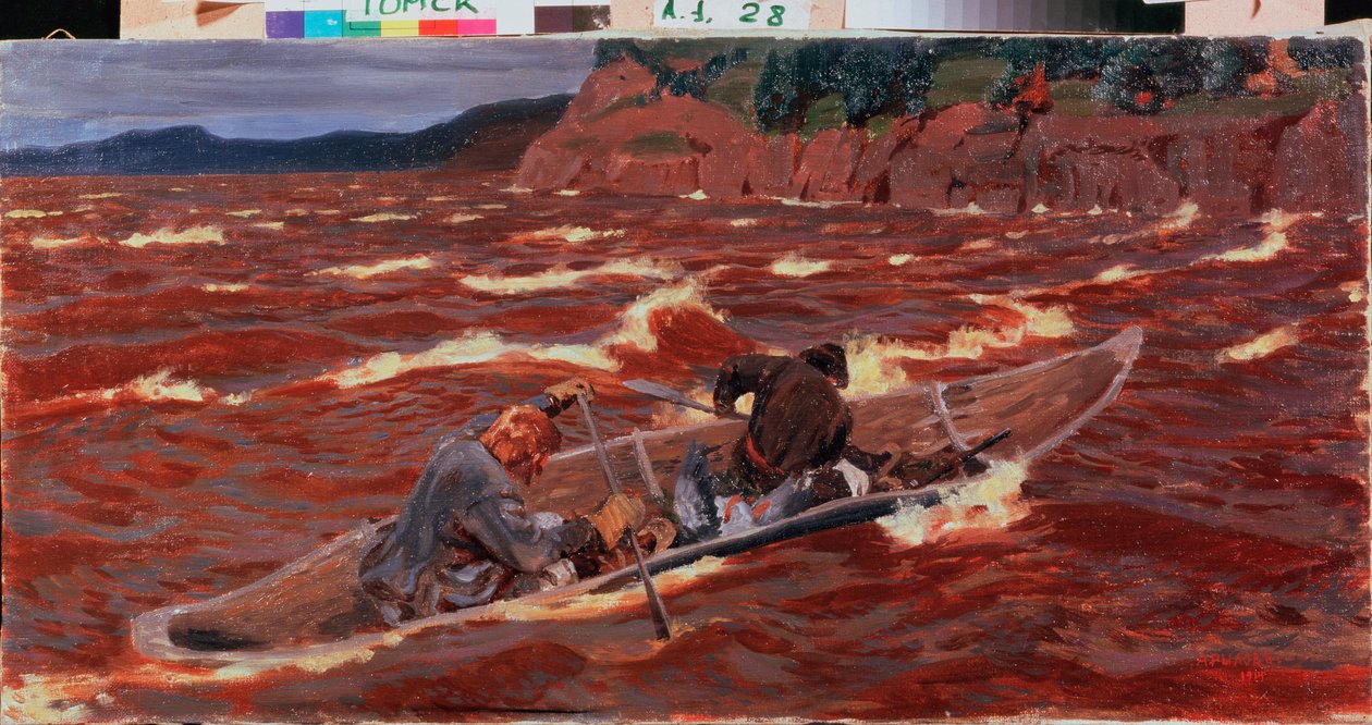 I en båt. Målning av Arkadi (Arkady) Alexandrovich Rylov (1870-1939), olja på duk av Arkadij Aleksandrovic Rylov