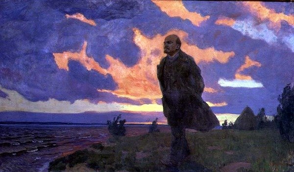 Vladimir Iljitj Lenin (1870-1924) på stranden av Arkadij Aleksandrovic Rylov