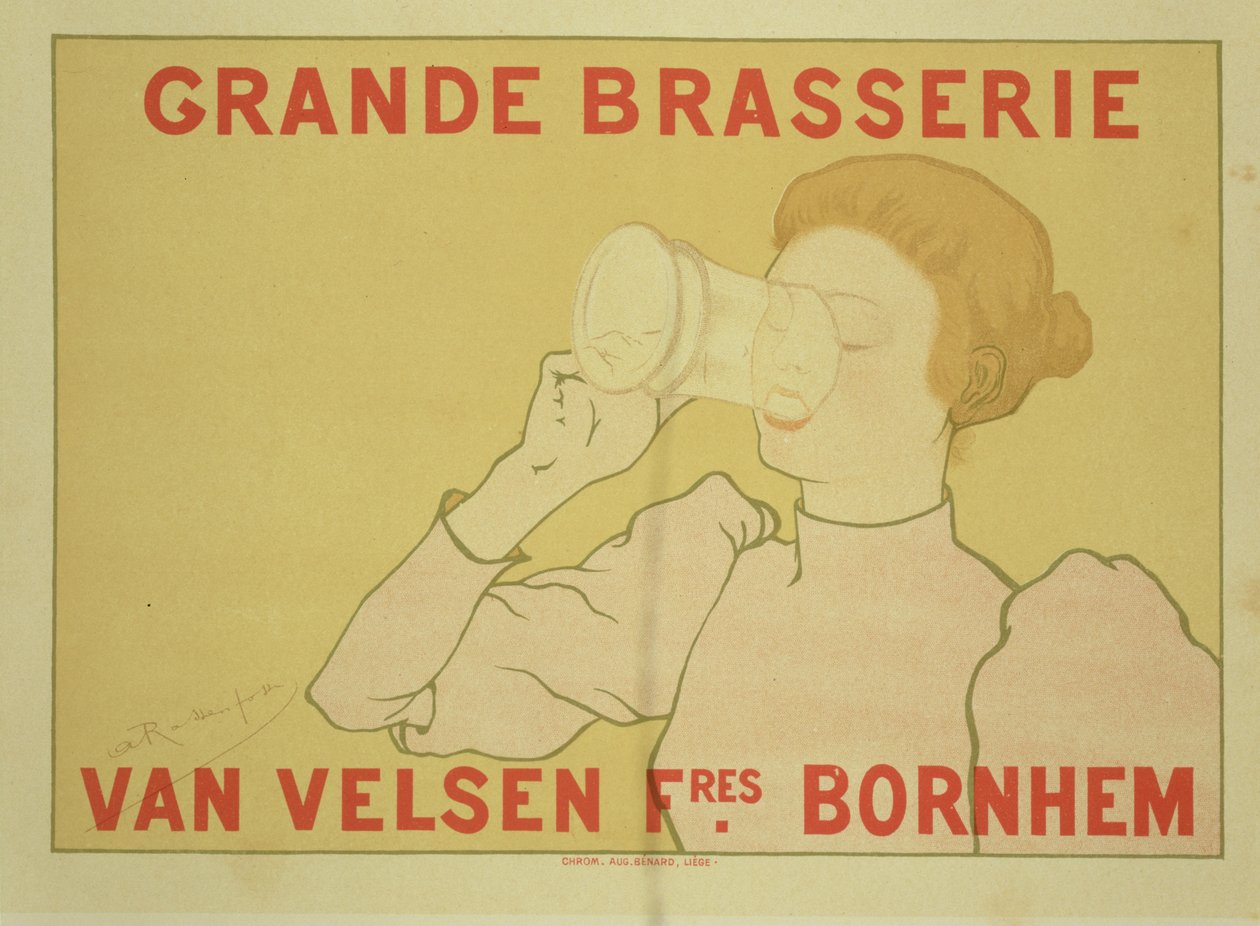 Reproduktion av en affisch som annonserar "Grande Brasserie Van Velsen", 1894 av Armand Rassenfosse