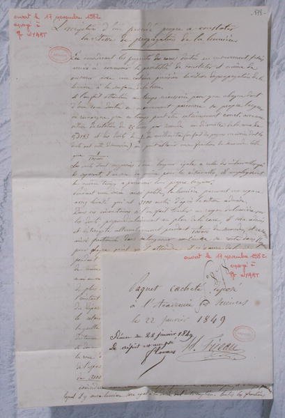 Brev som beskriver Fizeaus experiment för att bestämma ljusets hastighet av Armand Hippolyte Louis Fizeau