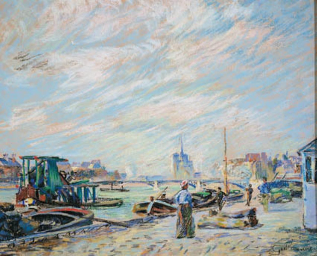 Utsikt över Quai Sully, nu kallad Quai Henri IV, med Notre Dame i bakgrunden av Armand Guillaumin