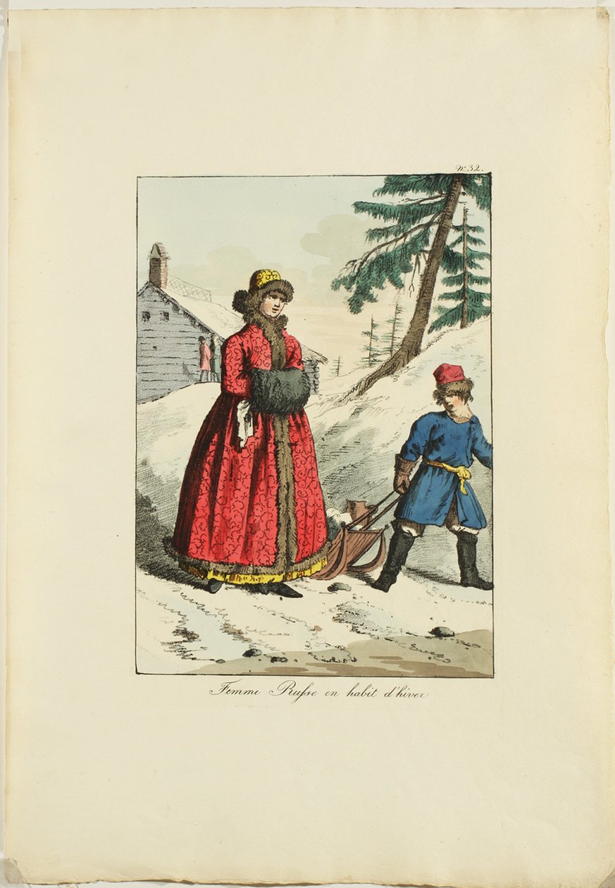 Ryska vinterkläder från Moeurs et Costumes des Russes, 1817 av Armand Gustave Haubigant