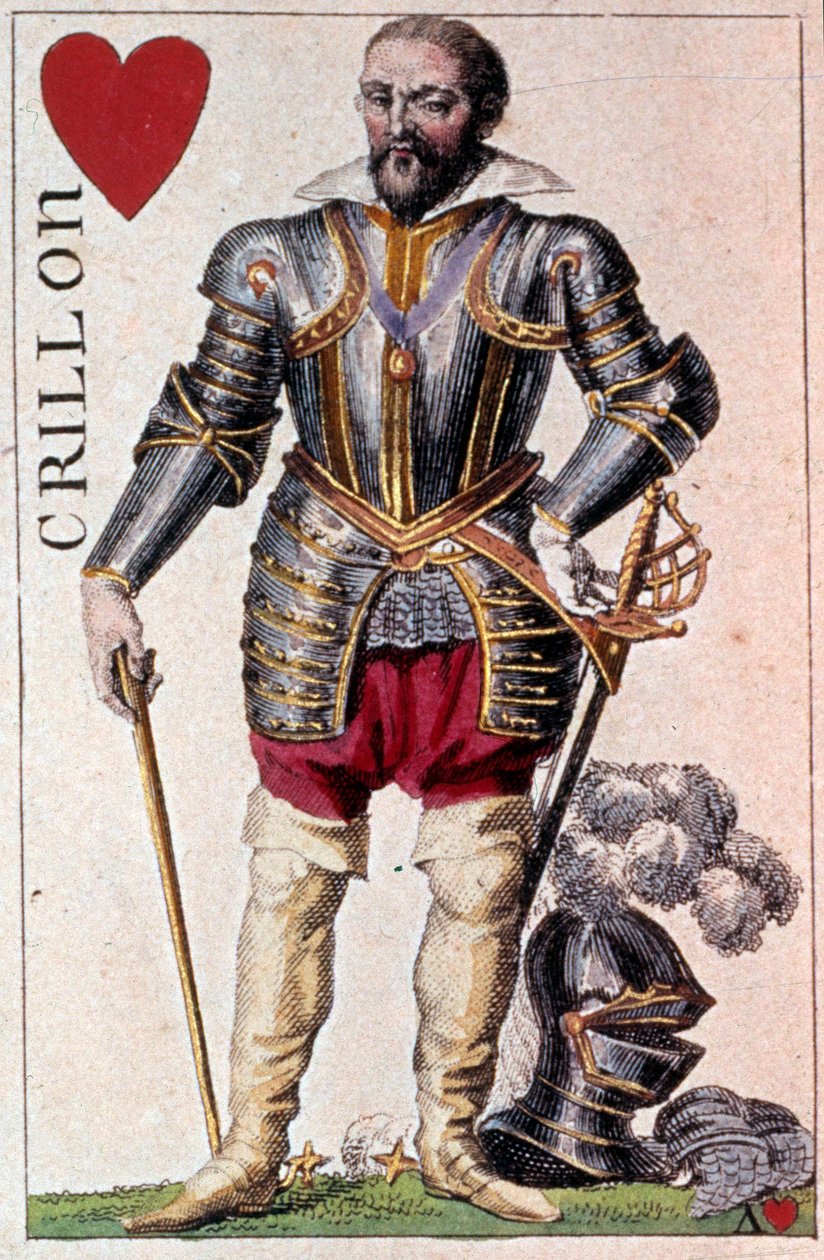 Representation av Louis de Balbes de Berton, riddare med smeknamnet Brave Crillon. Detalj av ett spelkort gjord av Gustave Houbigant (1789-1862) 1800-talets Paris B.N. av Armand Gustave Houbigant