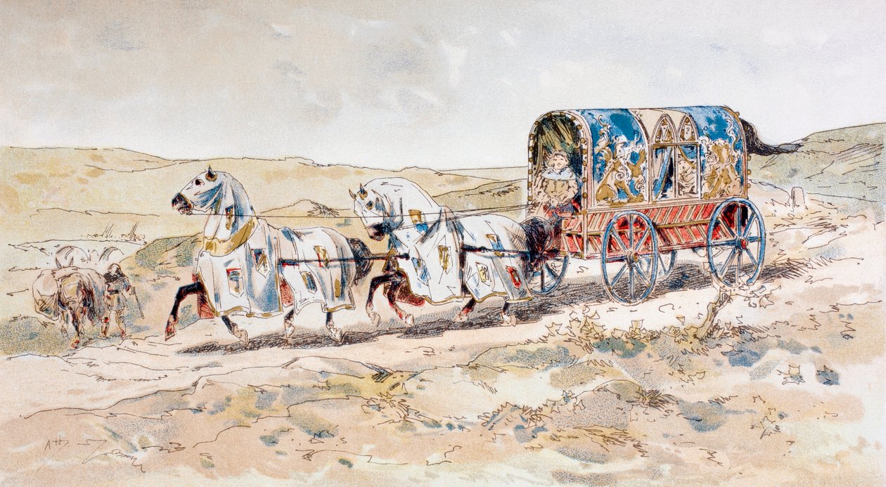 13th Century Horse Drawn Damevogn, 1886 swed av Armand Jean Heins
